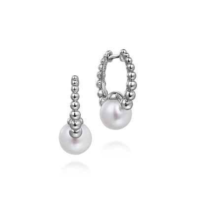 Gabriel Sterling Silver 1.44ctw Fancy Hoop Style Earrings Featuring White Freshwater Pearls
