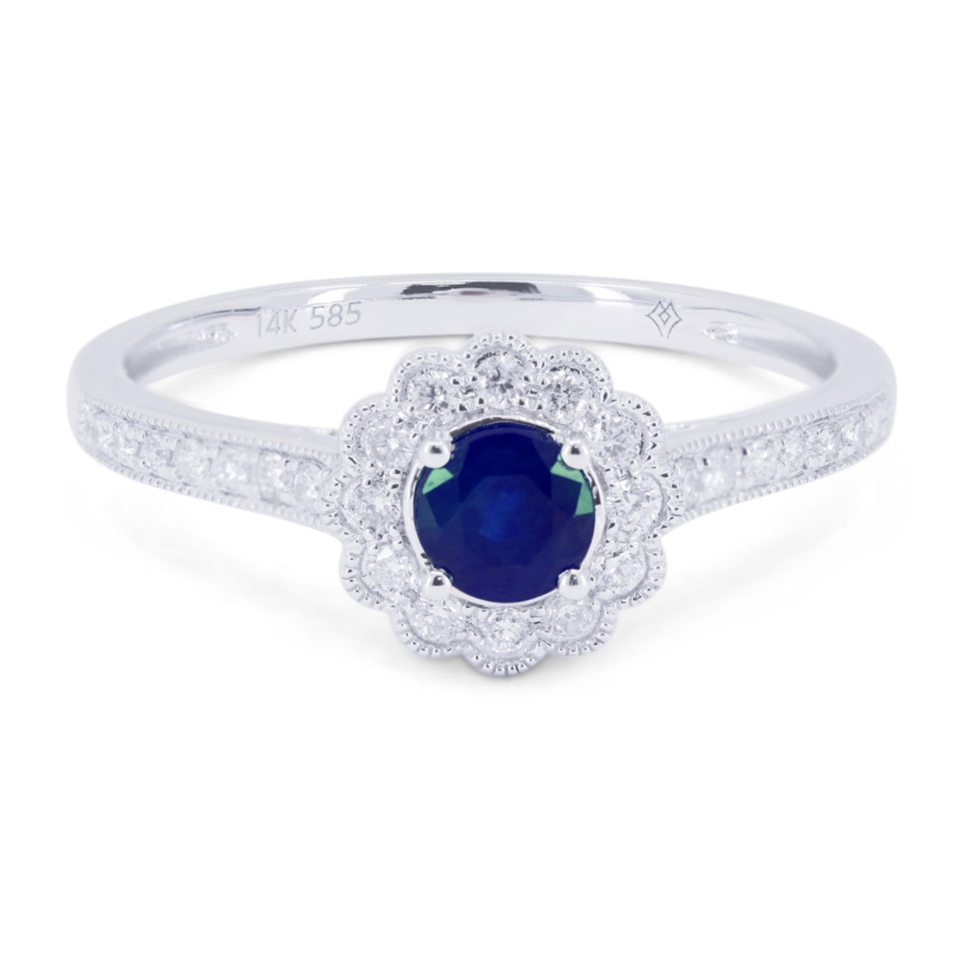 14K White Gold .52ctw Halo Style Sapphire and Diamond Ring