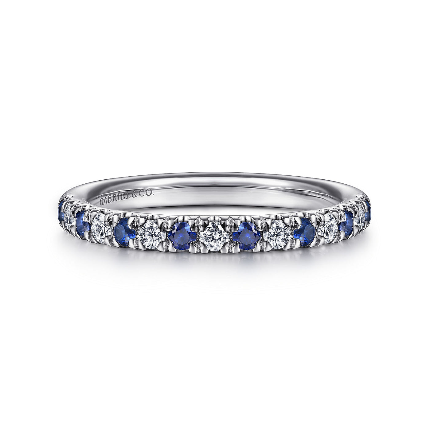 Gabriel 14K White Gold 0.50ctw Band Style Sapphires and Diamonds Ring