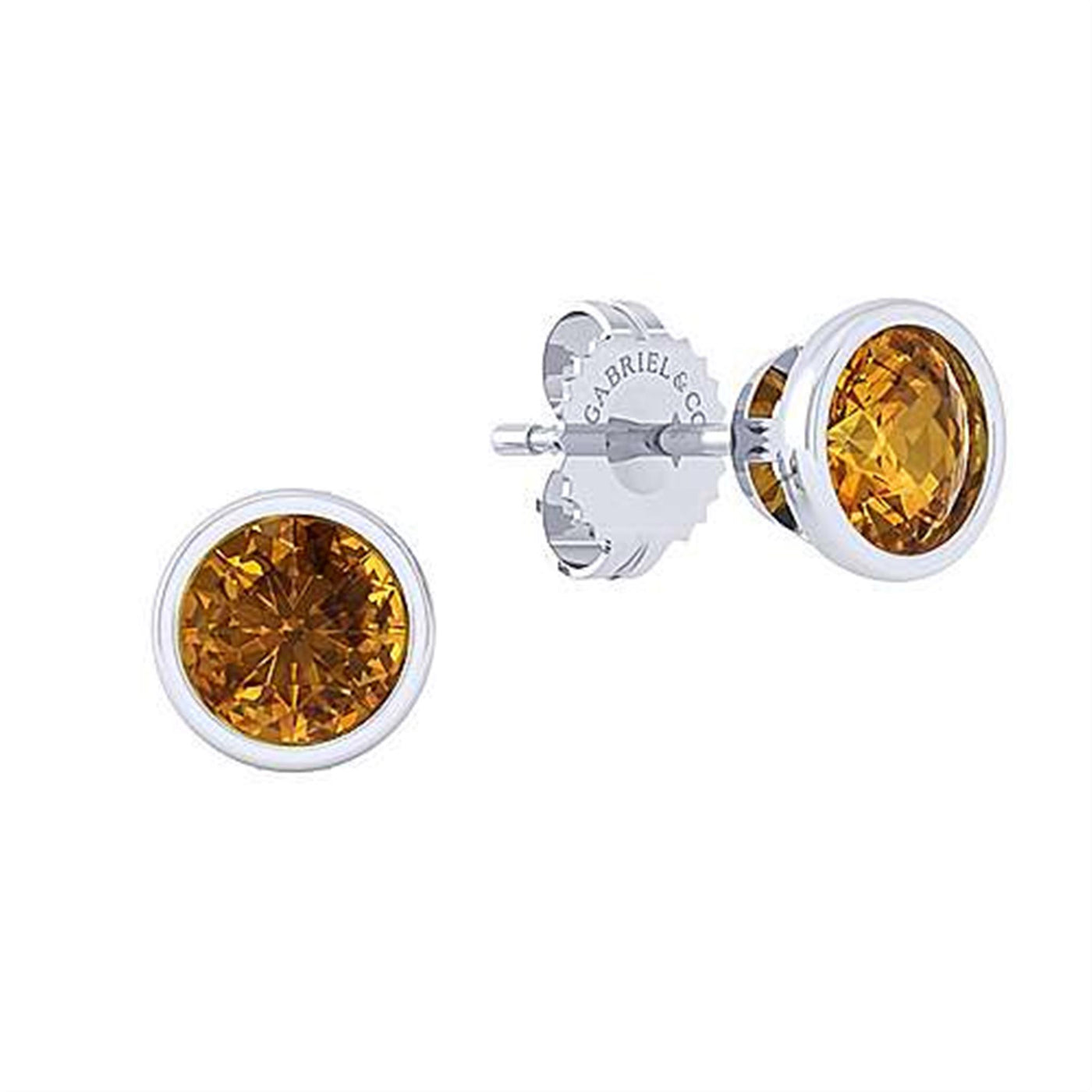 Sterling Silver 1.83ctw Solitaire Bezel Style Round Citrines Earrings