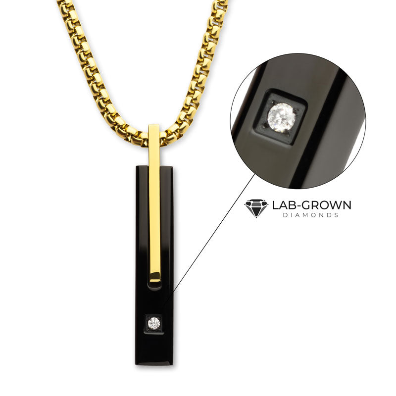 Inox 18K Gold IP Stainless Steel and Lab Grown Diamond Pendant