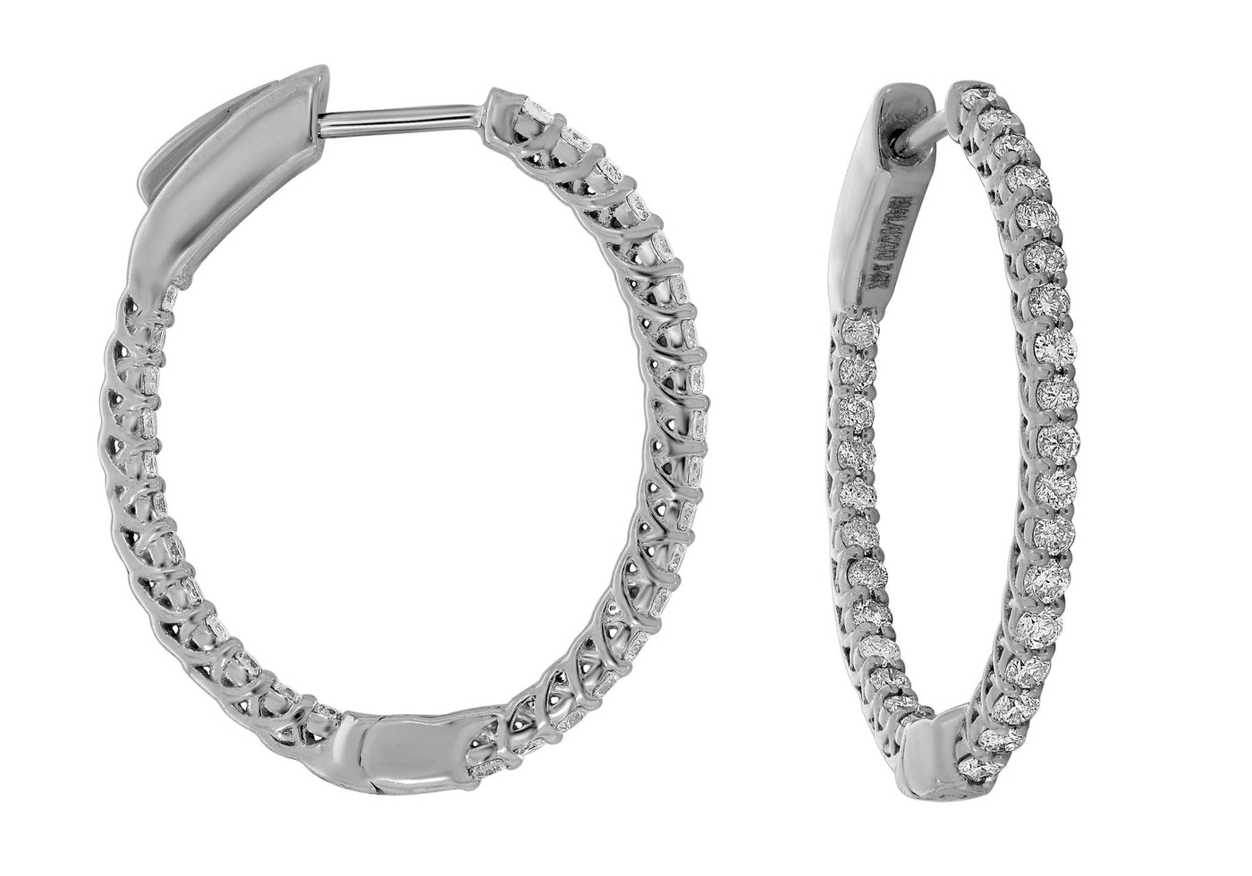 14K White Gold 1.12ctw Inside Out Oval Hoop Style Diamond Earrings