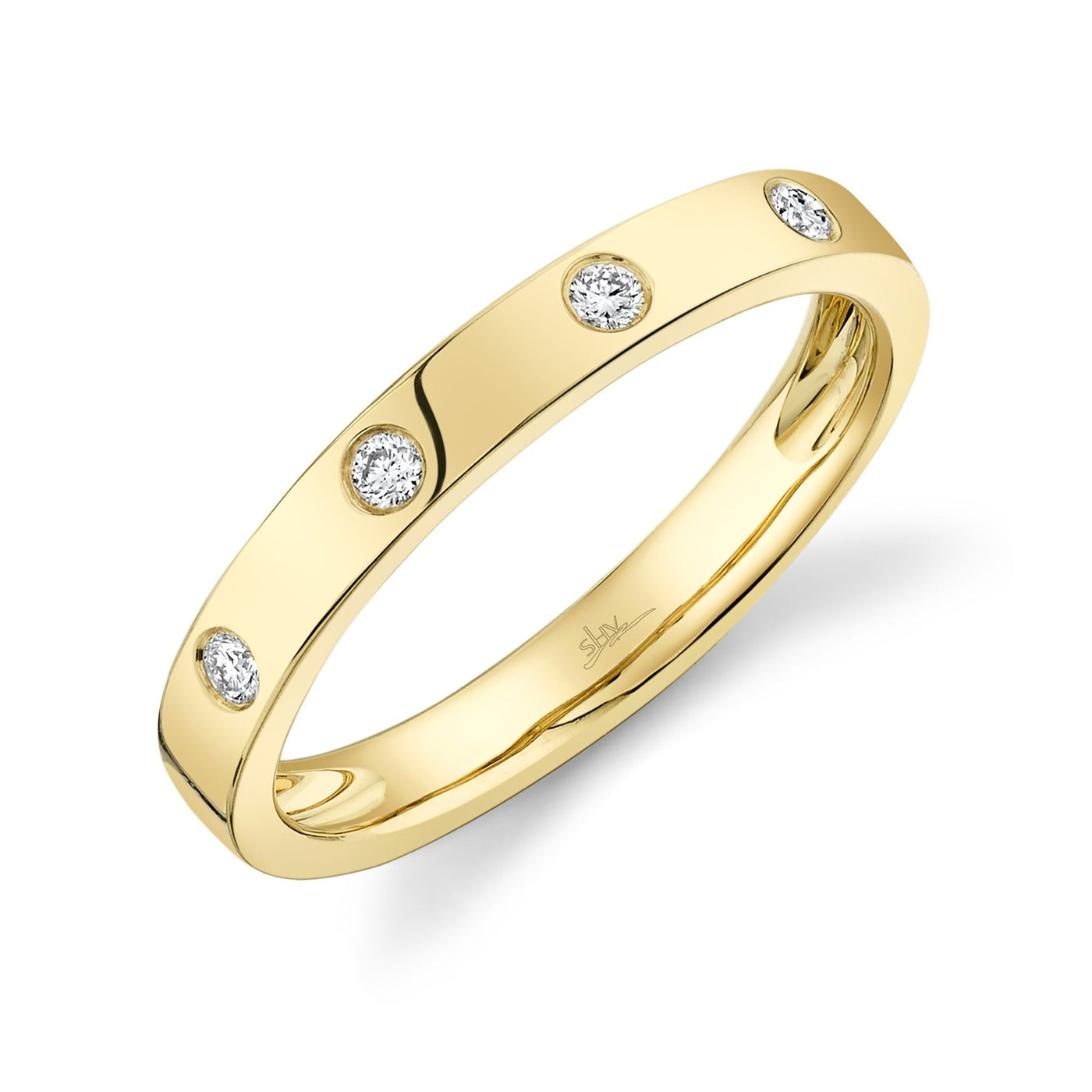 Shy Creation 14K Yellow Gold .07ctw Flush Set Diamond Band