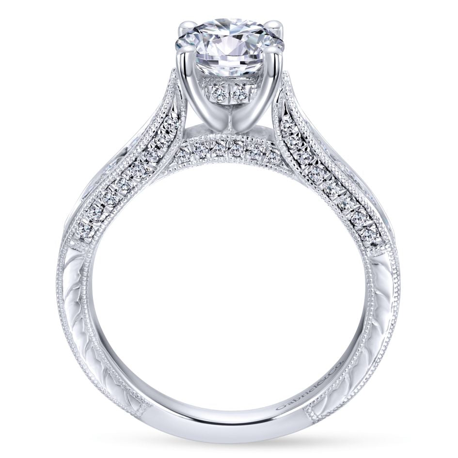 Gabriel 14K White Gold .54ctw 4 Prong Style Diamond Semi-Mount Engagement Ring