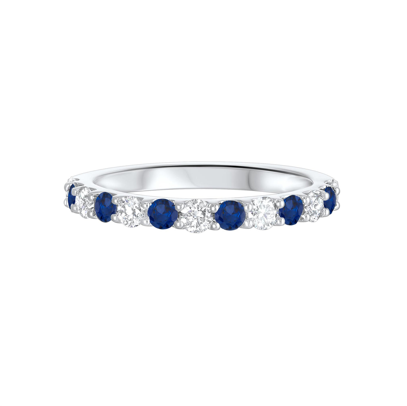 14K White Gold .99ctw Alternating Gemstone Style Ring with Diamonds and Sapphires