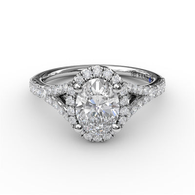 Fana 14K White Gold .48ctw Oval Halo Style Diamond Semi-Mount Engagement Ring