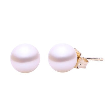 14K Yellow Gold Stud Style Earrings Featuring White Freshwater Pearls