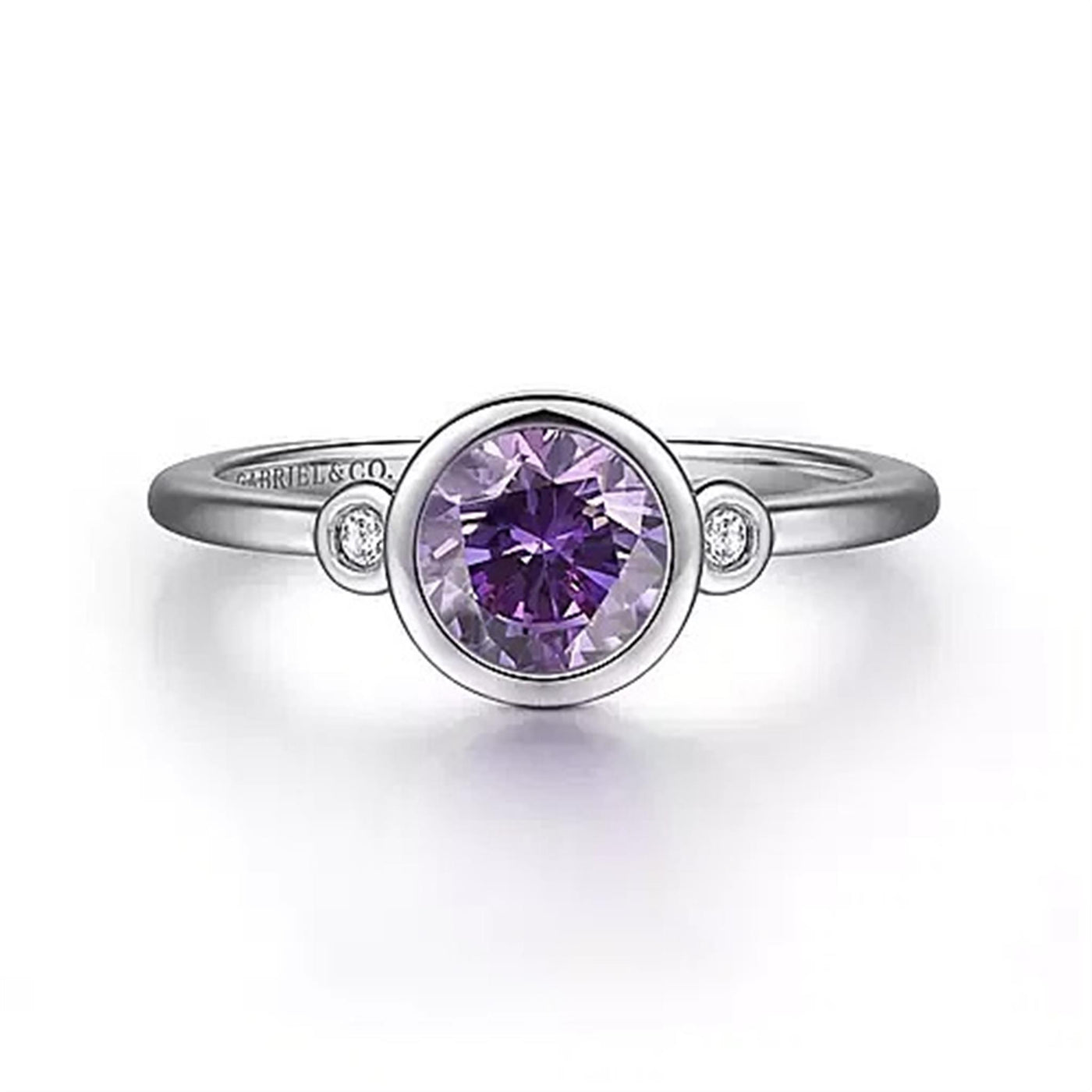 Sterling Silver .81ctw Three Stone Style Amethyst Ring with Diamonds