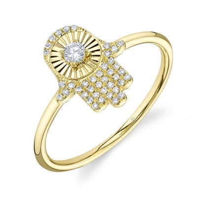 Shy Creation 14K Yellow Gold 0.15ctw Hamsa Diamond Fashion Ring