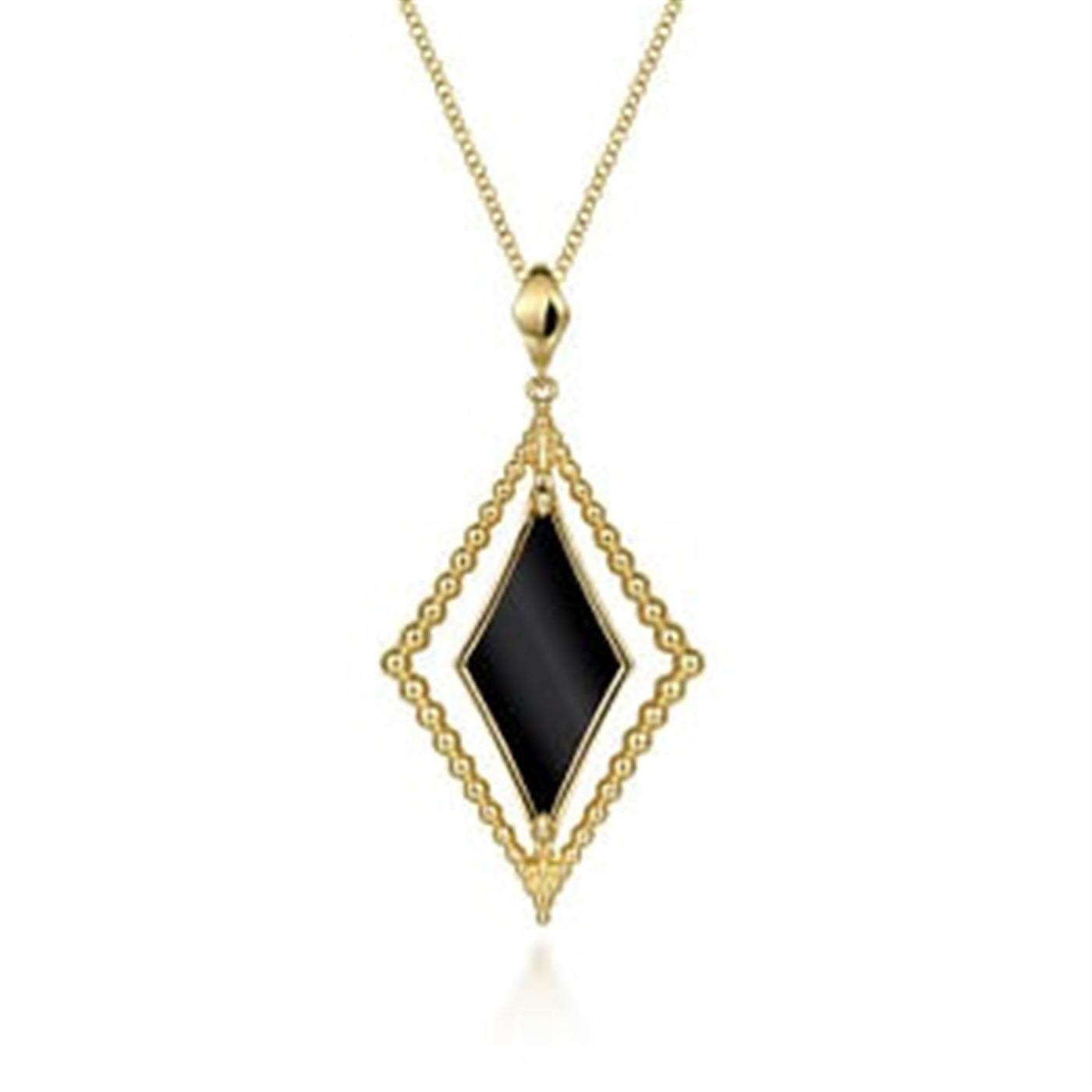 Gabriel 14K Yellow Gold 1.38ctw Rhombus Style Onyx Necklace