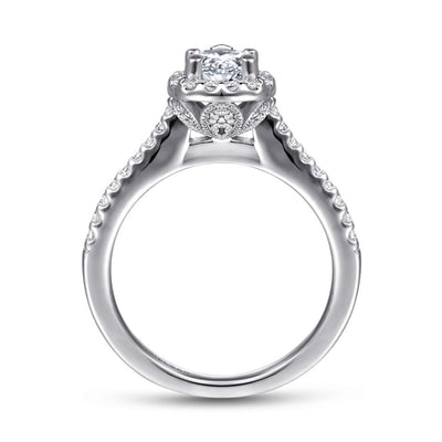Gabriel 14K White Gold .32ctw Pear Halo Style Diamond Semi-Mount Engagement Ring