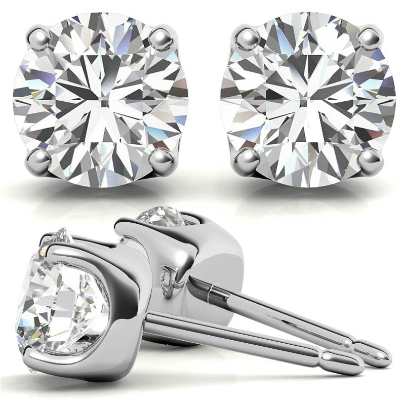 14K White Gold 1.00ctw Diamond Stud Earrings in Four Prong Solid Settings