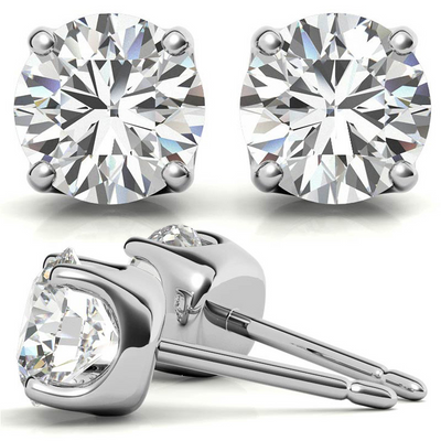 14K White Gold 2ctw Diamond Stud Earrings in Four Prong Basket Settings