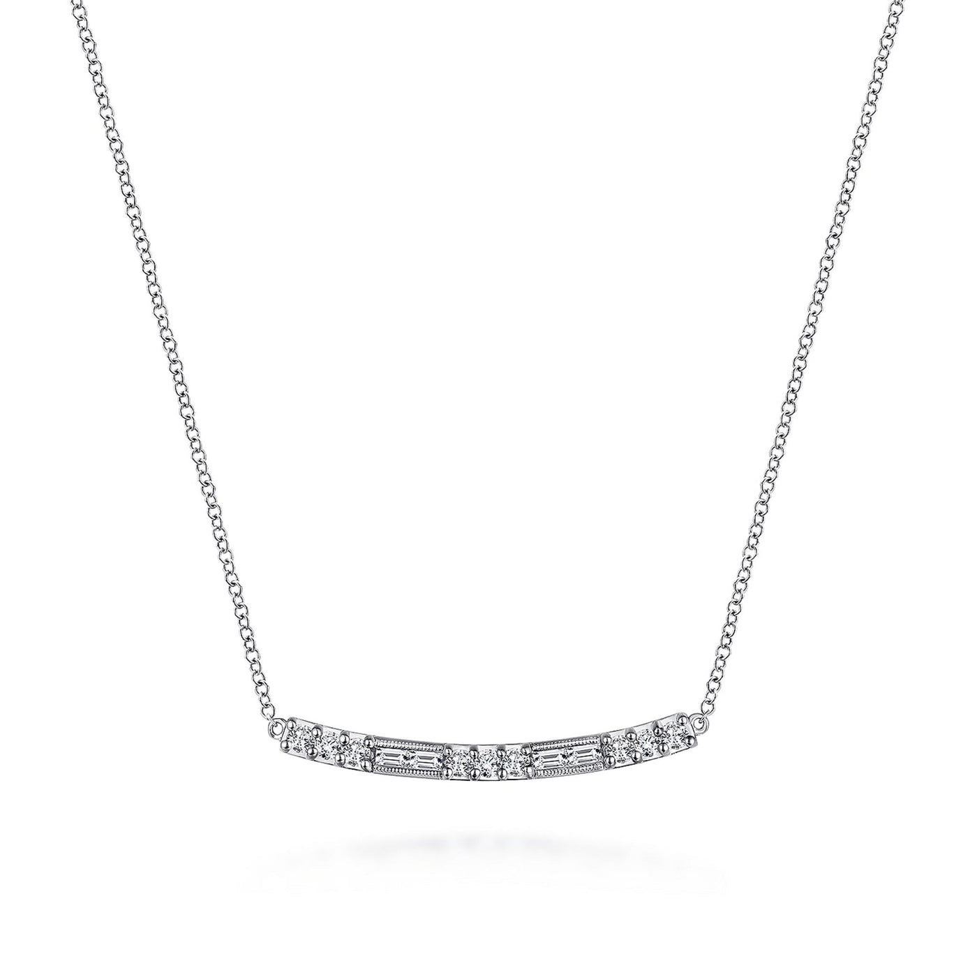 Gabriel 14K White Gold 0.47ctw Curved Bar Style Necklace