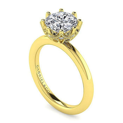 Gabriel 14K Yellow Gold .05ctw Tulip Style Diamond Semi-Mount Engagement Ring