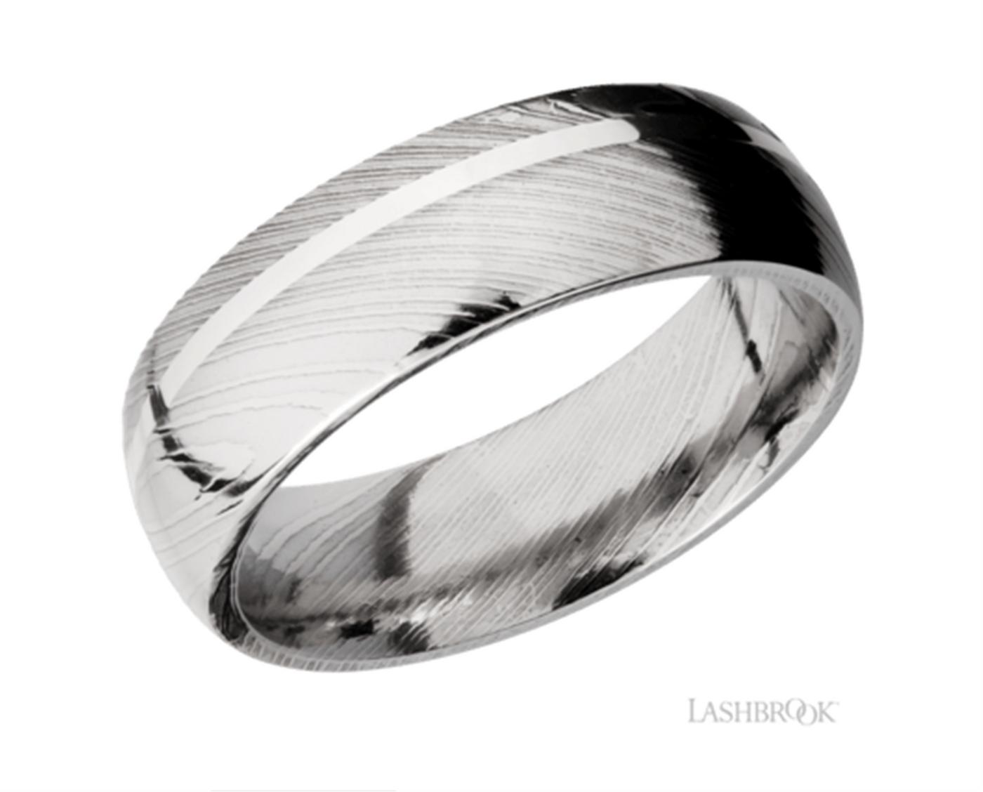 8mm Damascus Steel and Sterling Silver Wedding Band