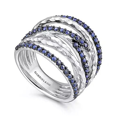 Gabriel Sterling Silver 1.09ctw Ribbon Style Sapphires Ring