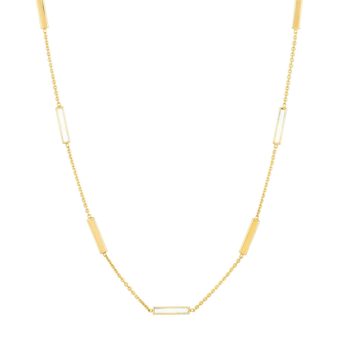 14K Yellow Gold 18" White Enamel Style Bar Necklace