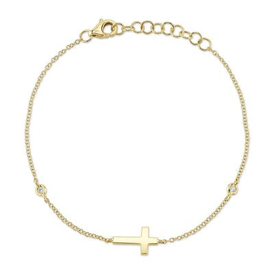 Shy Creation 14K Yellow Gold .03ctw 7" Station Style Diamond Bracelet
