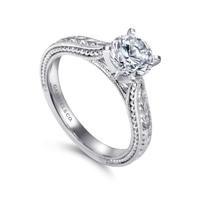 Gabriel 14K White Gold 4 Prong Style Diamond Semi-Mount Engagement Ring