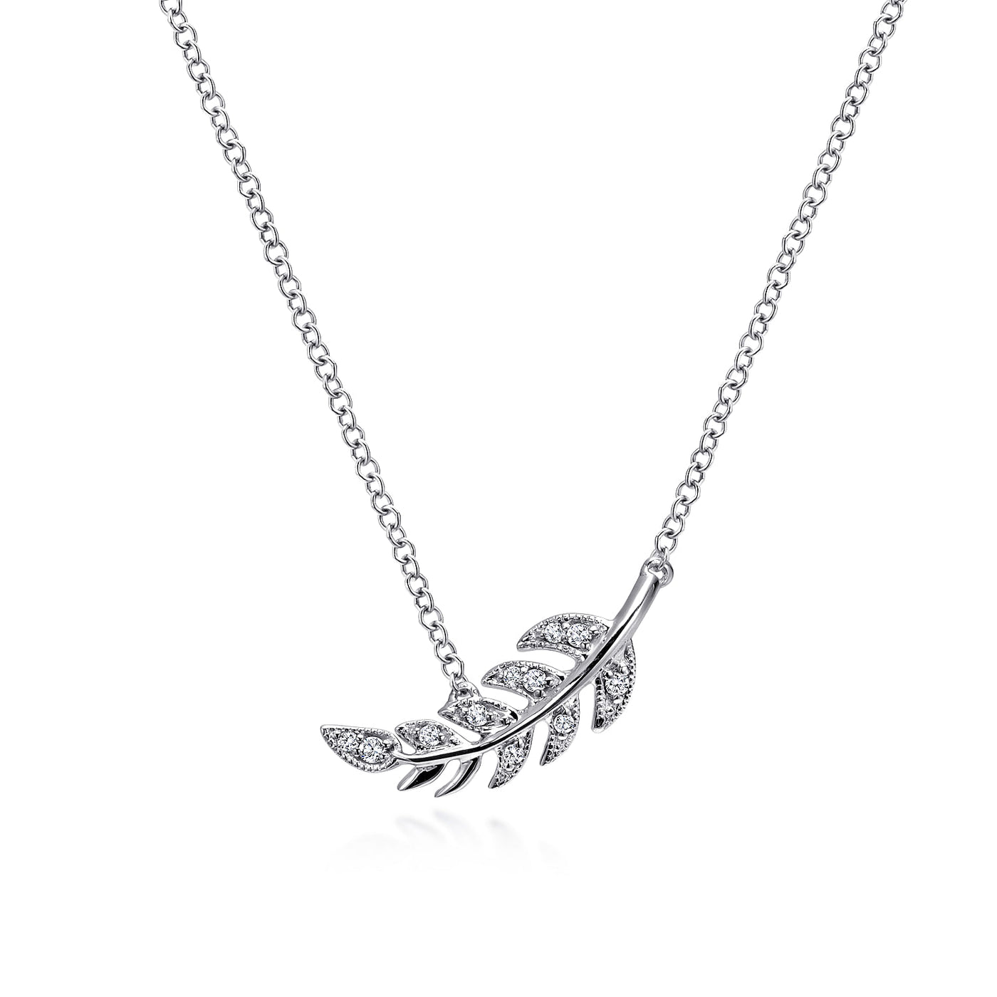 Gabriel 14K White Gold 0.05ctw Leaf Style Necklace