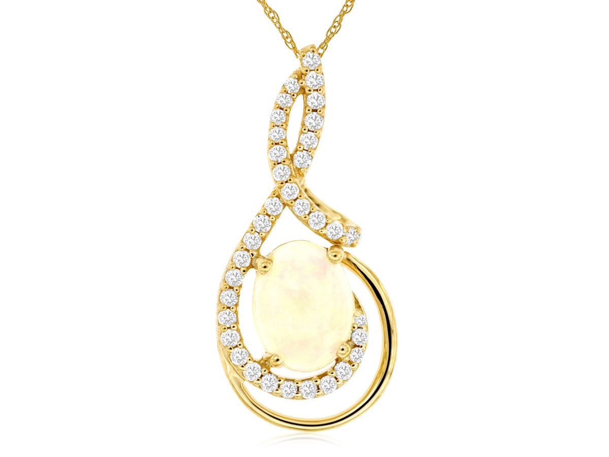 14K Yellow Gold 1.41ctw Halo Style Opal Necklace