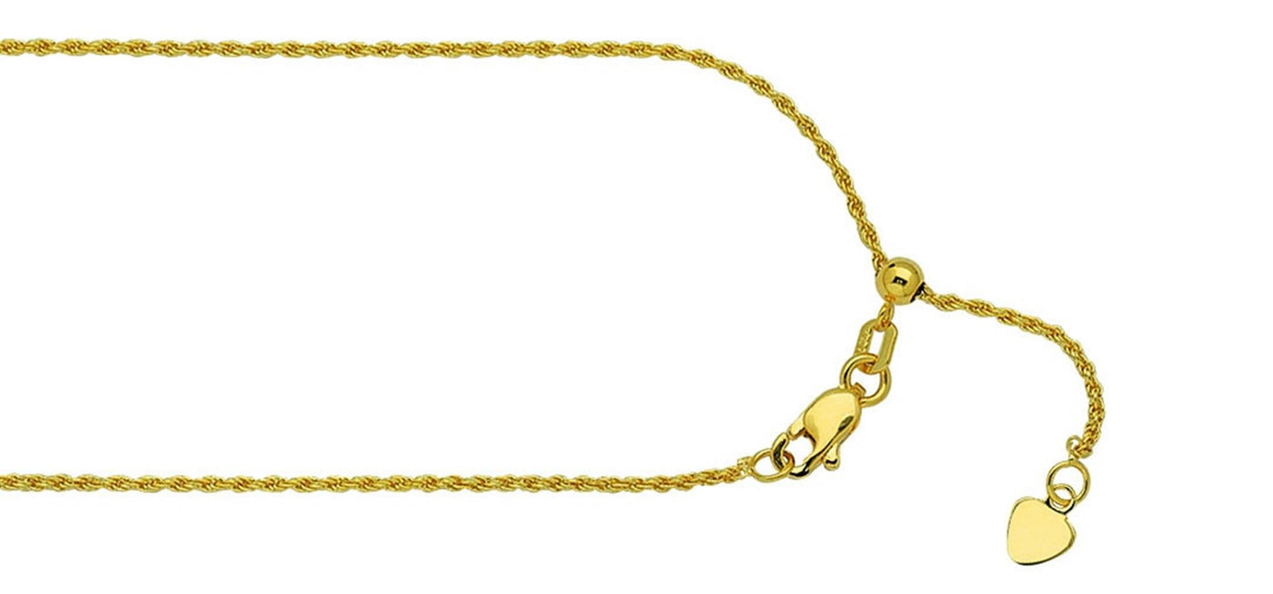 14K Yellow Gold 1.05mm 22" Adjustable Rope Chain