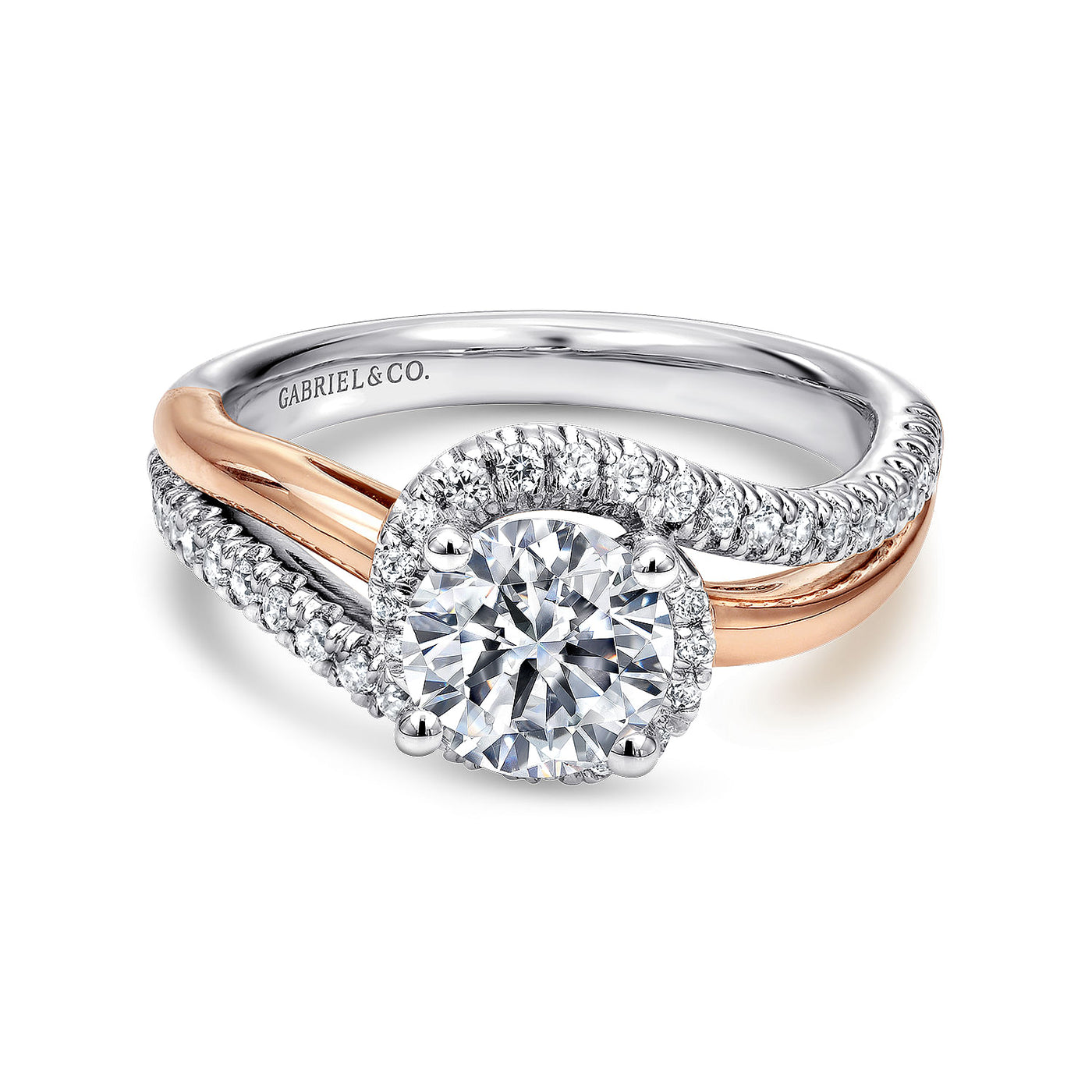 Gabriel 14K White & Rose Gold 0.30ctw Fancy Halo Style Diamond Semi-Mount Engagement Ring