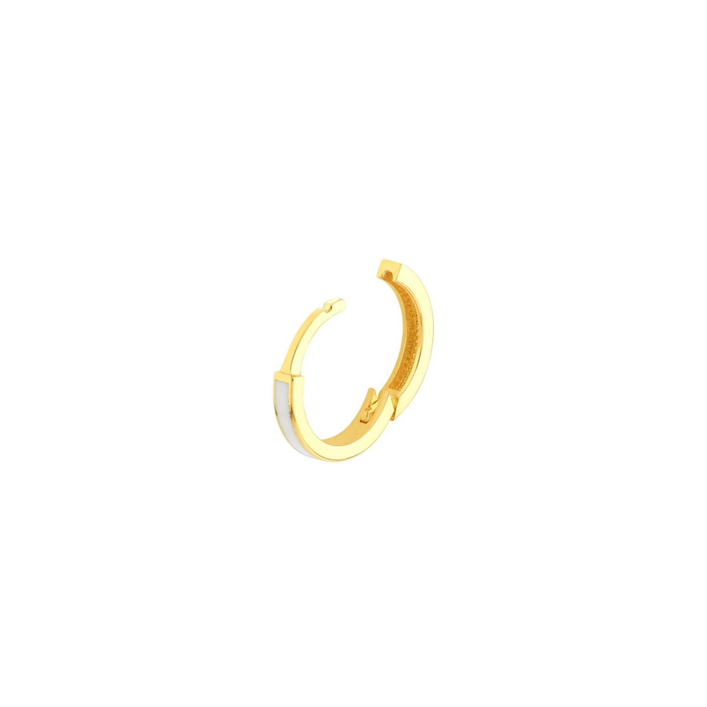 14K Yellow Gold 2mm x 12.35mm White Enamel Huggie Style Earrings