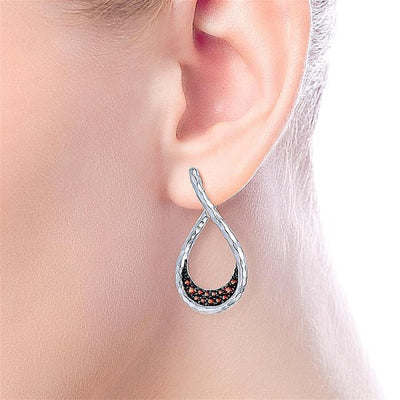 Sterling Silver .69ctw Dangle Style Round Garnets Earrings