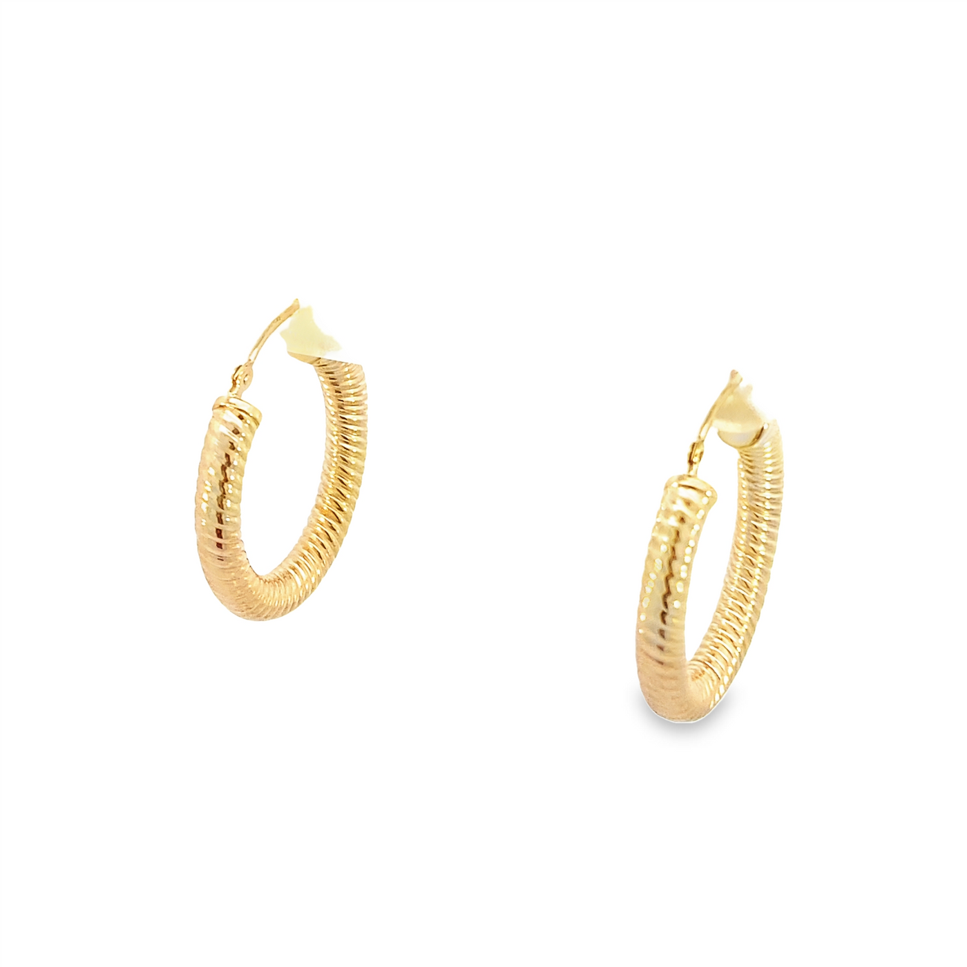 Estate 14K Yellow Gold 3.5mm x 25mm Traditional Round Hoop Style Earrings