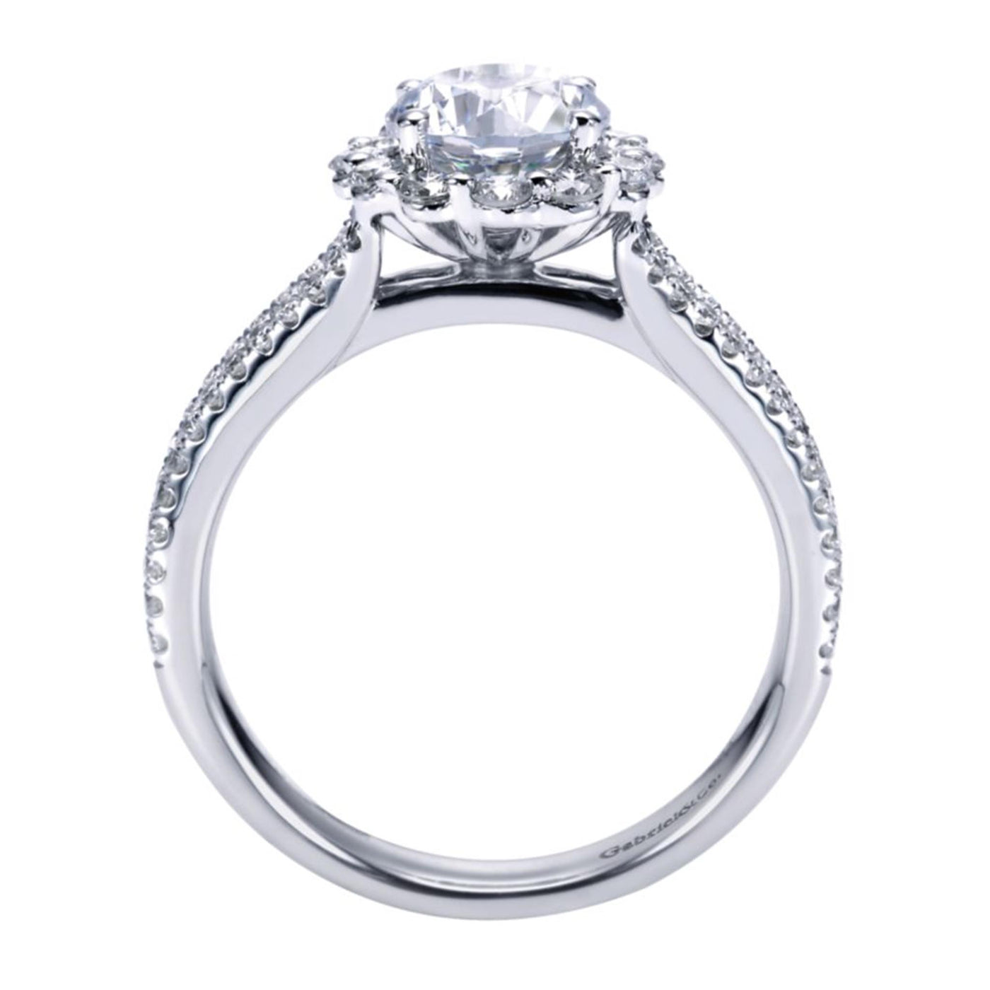 Gabriel 14K White Gold .53ctw Round Halo Style Diamond Semi-Mount Engagement Ring