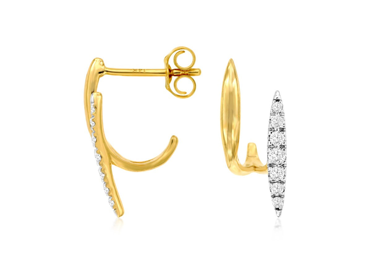 Royal 14K Yellow Gold .20ctw Contemporary J Hoop Style Diamond Earrings