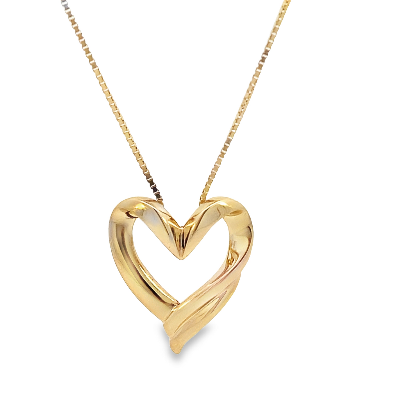 14K Yellow Gold 18" Open Heart Style Drop Necklace