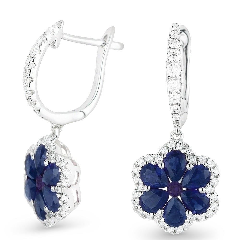 Madison L 14K White Gold 1.75ctw Cluster Style Sapphire and Diamond Earrings