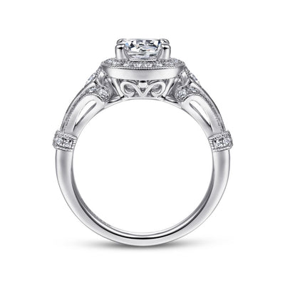 Gabriel 14K White Gold .42ctw Cushion Halo Style Diamond Semi-Mount Engagement Ring