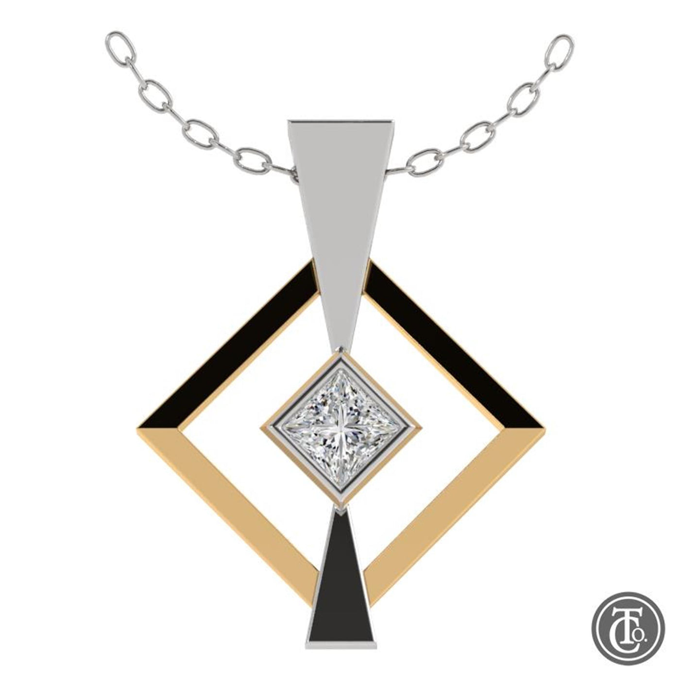 14K White & Yellow Gold 0.54ctw Bezel Set Fancy Style Diamond Pendant