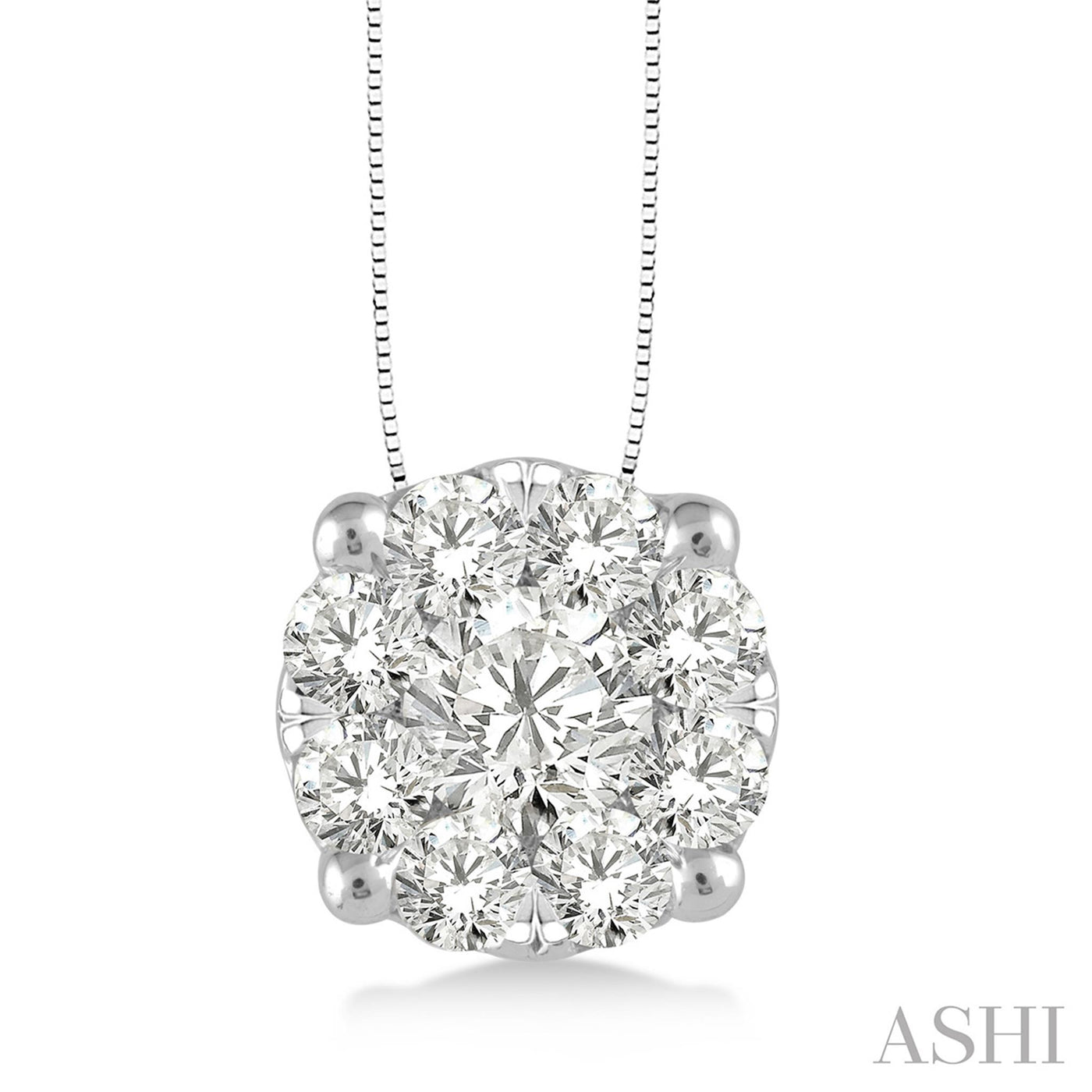 14K White Gold .75ctw Cluster Style Pendant