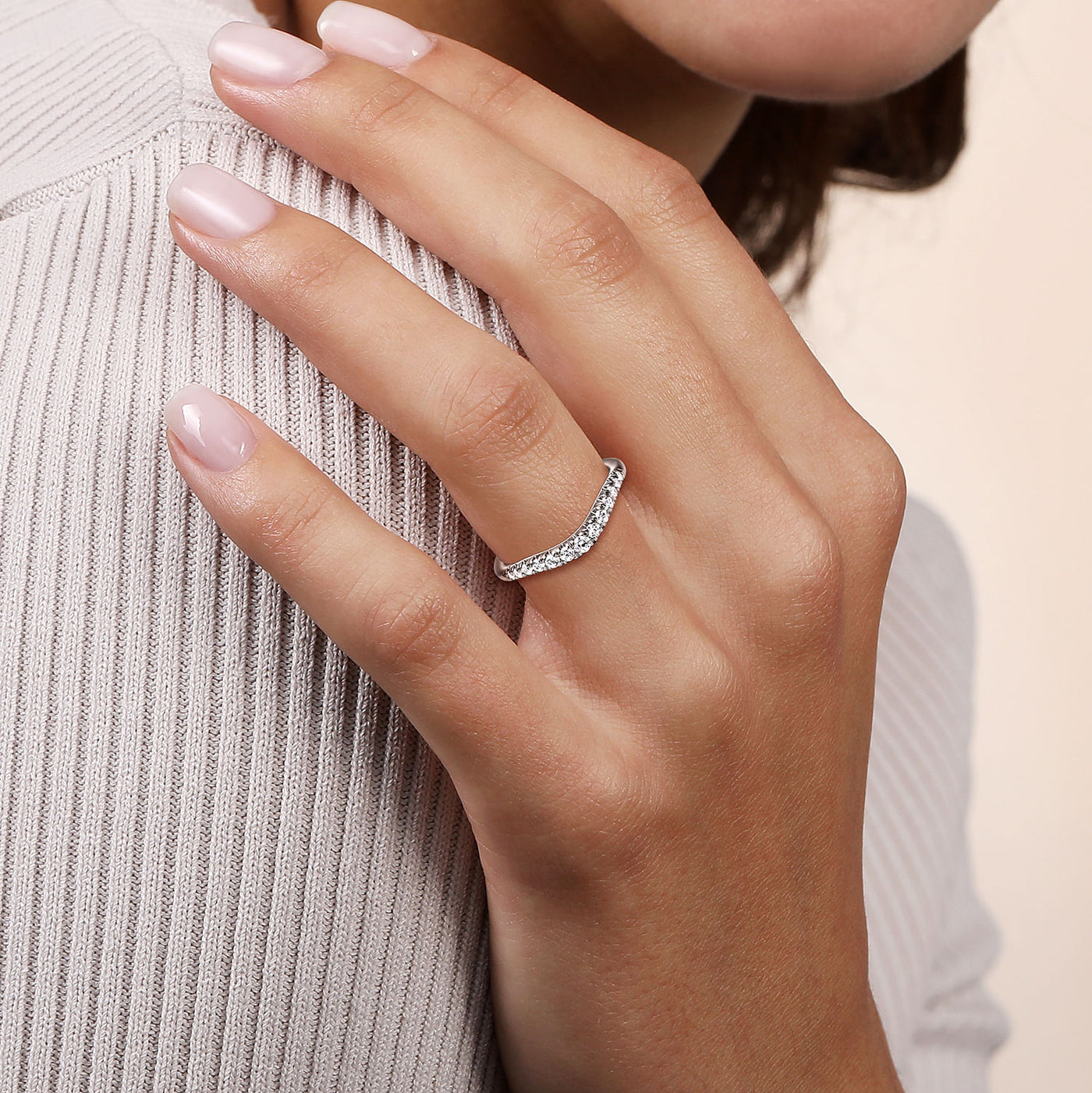 Gabriel 14K White Gold 0.239ctw Contoured Diamond Band