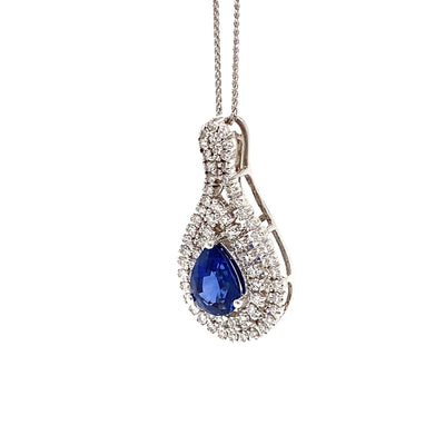 14K White Gold 2.63ctw Halo Style Sapphire Necklace