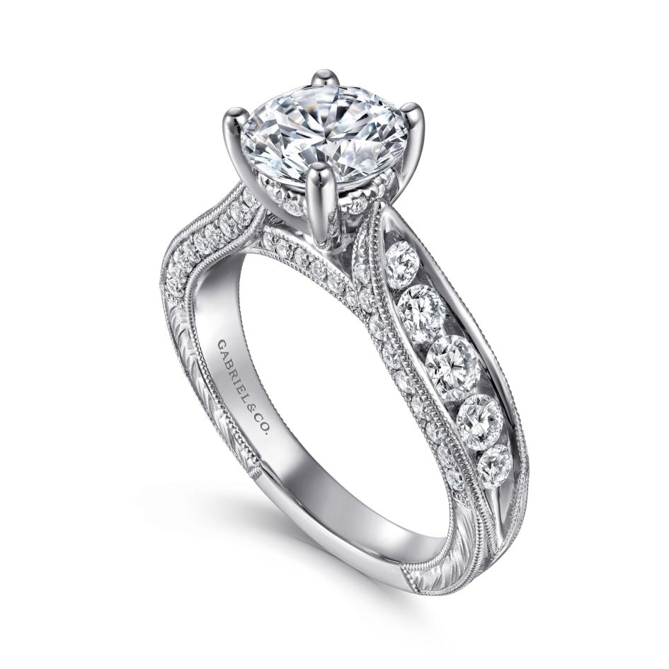 Gabriel 14K White Gold .81ctw 4 Prong Style Diamond Semi-Mount Engagement Ring