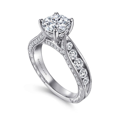 Gabriel 14K White Gold .81ctw 4 Prong Style Diamond Semi-Mount Engagement Ring