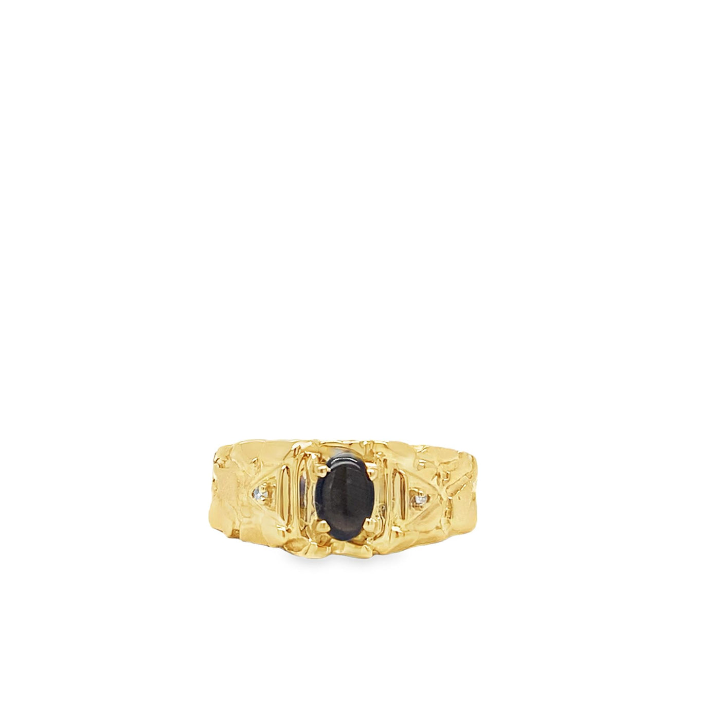 Estate 10K Yellow Gold Sapphire Ring with Diamonds