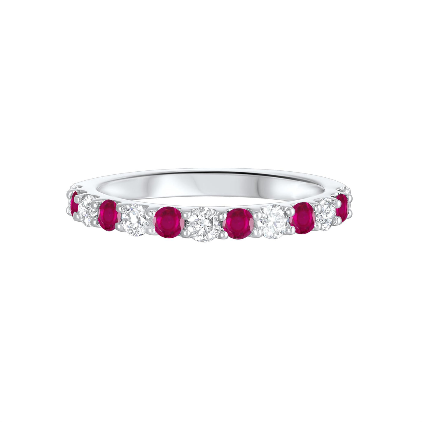 14K White Gold .99ctw Alternating Gemstone Style Ring with Diamonds and Rubies