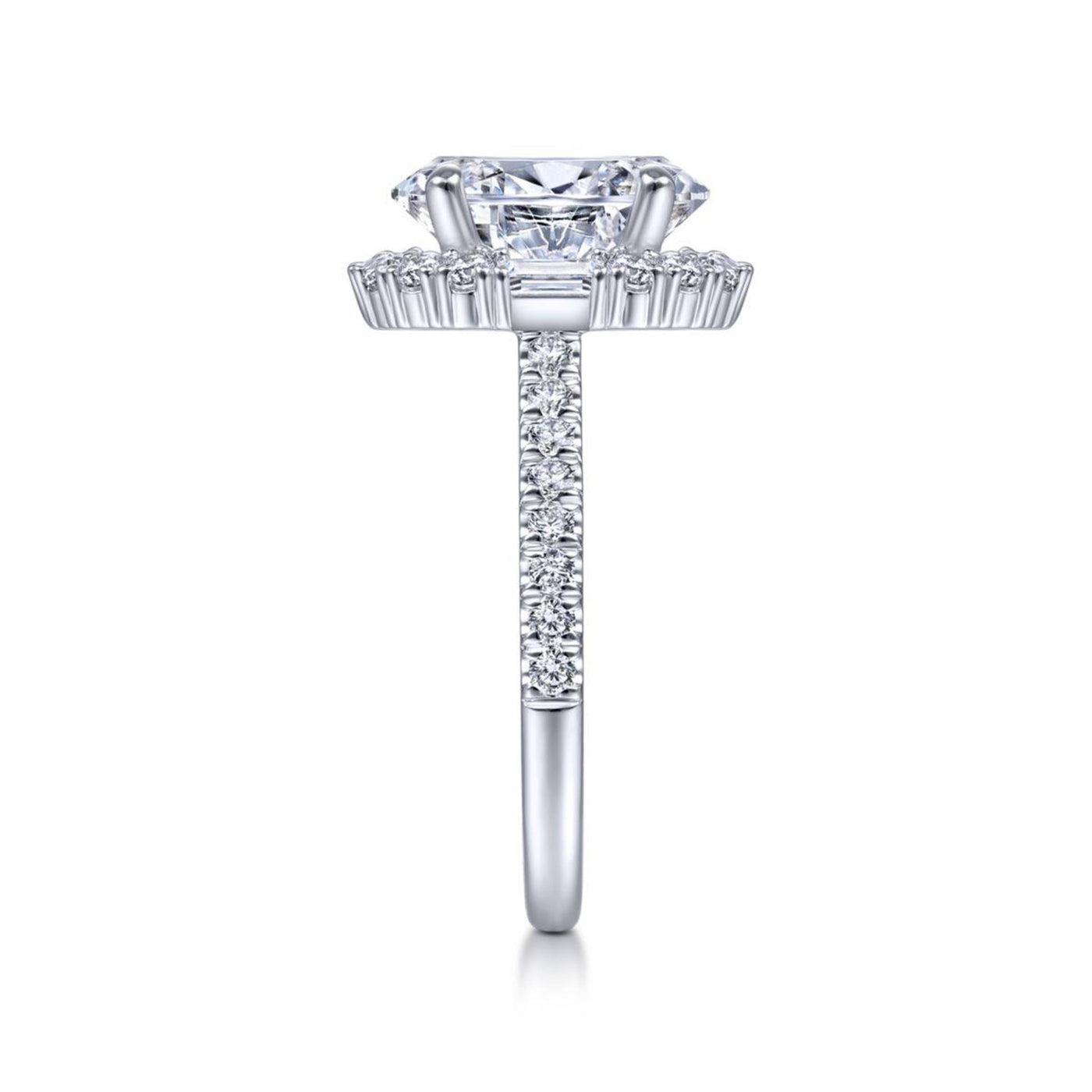 Gabriel 14K White Gold .83ctw Oval Halo Style Diamond Semi-Mount Engagement Ring