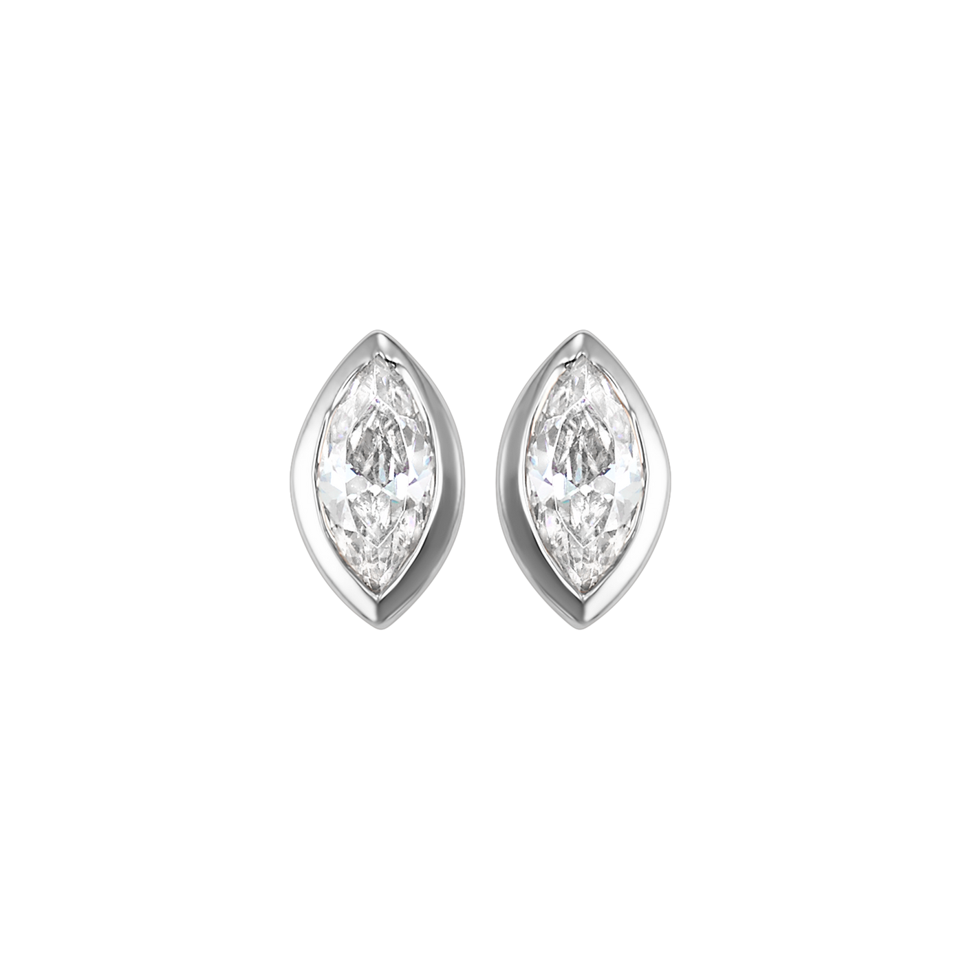 14K White Gold .17ctw Marquise Bezel Style Diamond Earrings
