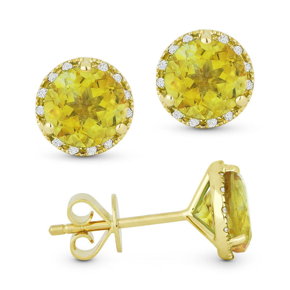 Madison L 14K Yellow Gold 1.87ctw Halo Style Round Citrines and Diamonds Earrings