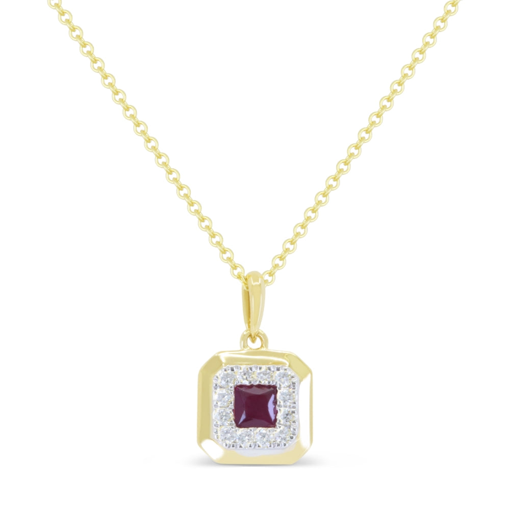 14K Yellow Gold .17ctw Halo Style Ruby Necklace