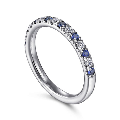 Gabriel 14K White Gold 0.50ctw Band Style Sapphires and Diamonds Ring