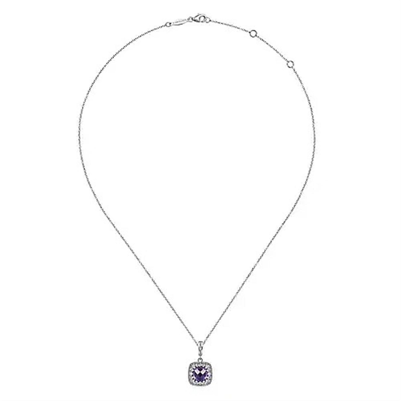 Gabriel Sterling Silver 3.41ctw Filigree Style Amethyst Necklace